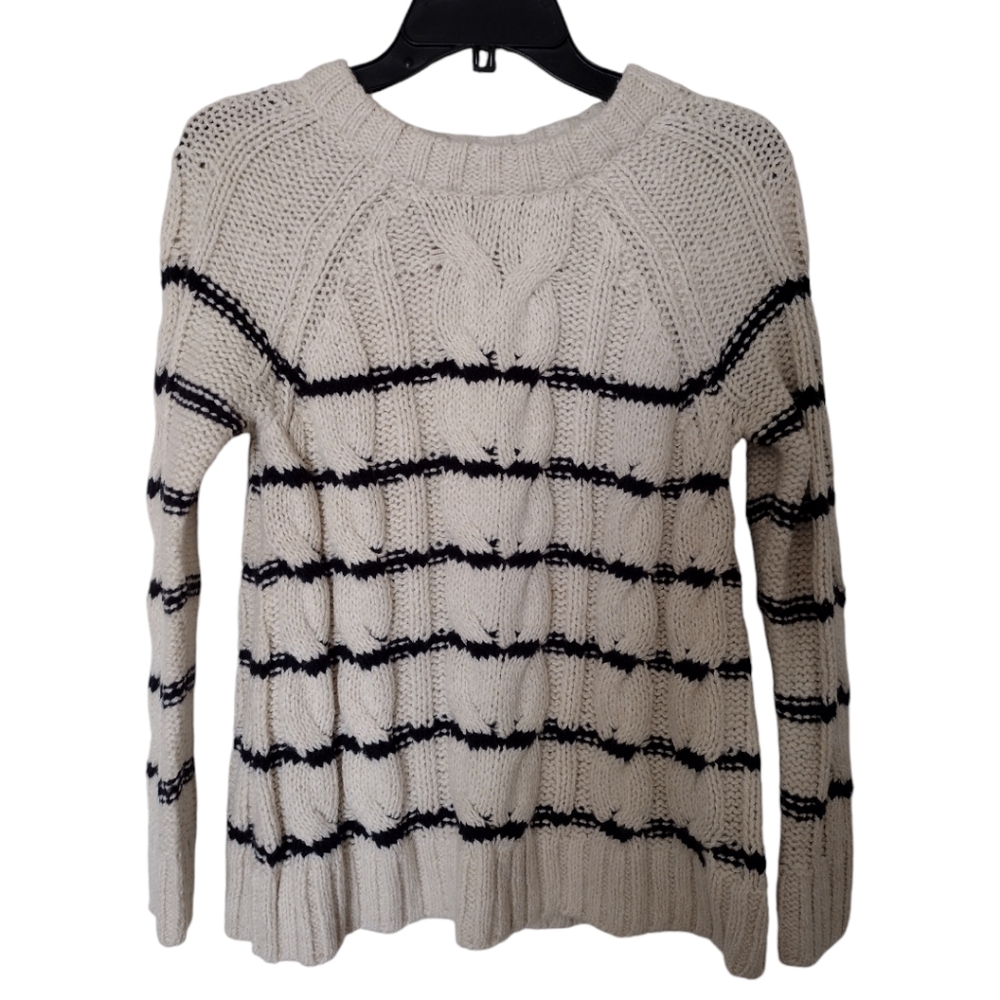 J Jill cable knit white and navy nautical sweater size XS petite
